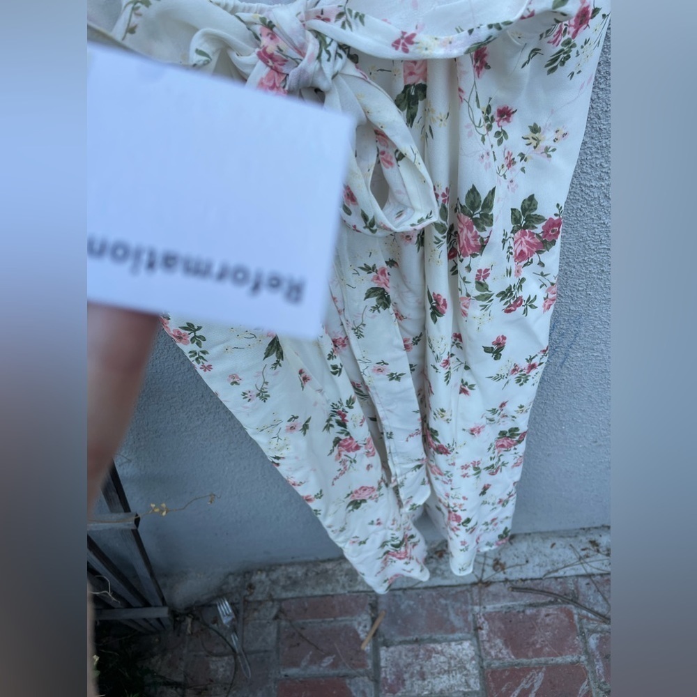 Reformation Dietrich Midi Slip Dress with Tie Sash Floral White Pink NWT! - Picture 7 of 8